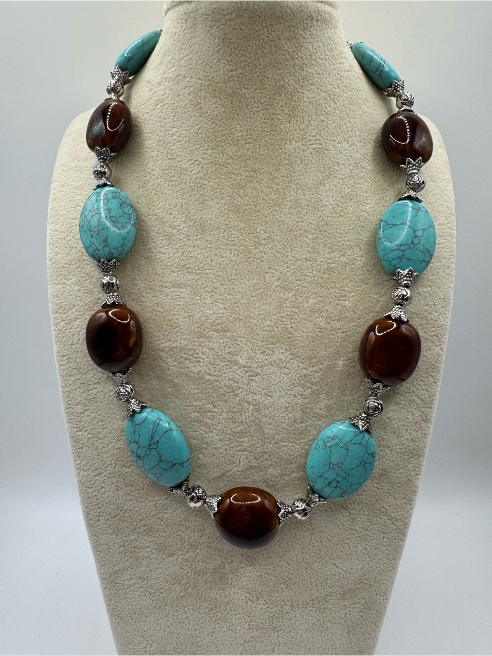 Premier Designs Turquoise and Brown Beaded Statement Necklace